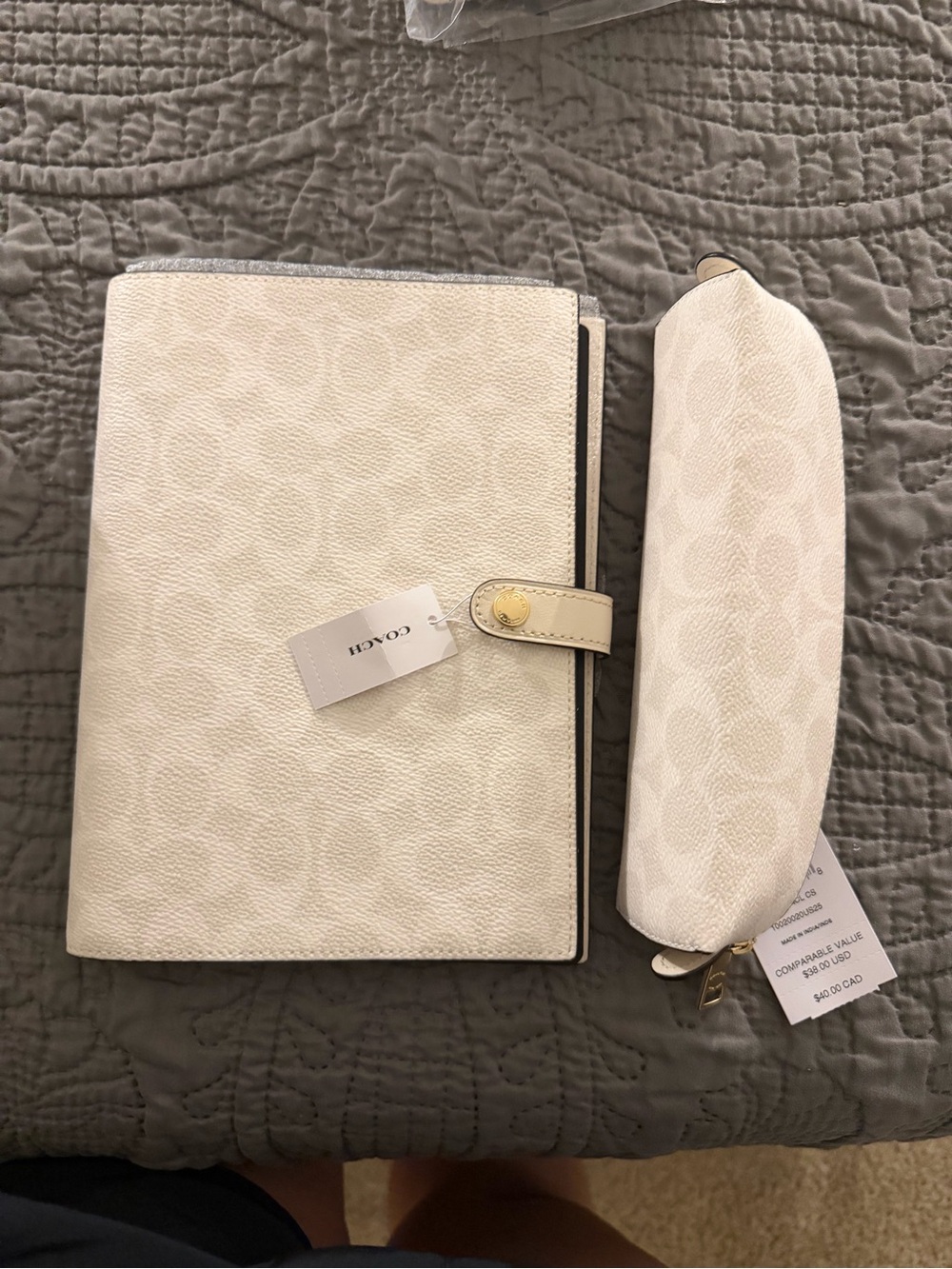 COACH Cream Signature Leather Organizer with Pouch